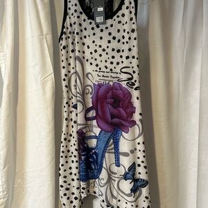 Julia Silk Blend Lace Back Tunic Top M/L – Purple Rose Heels Print Boho Chic